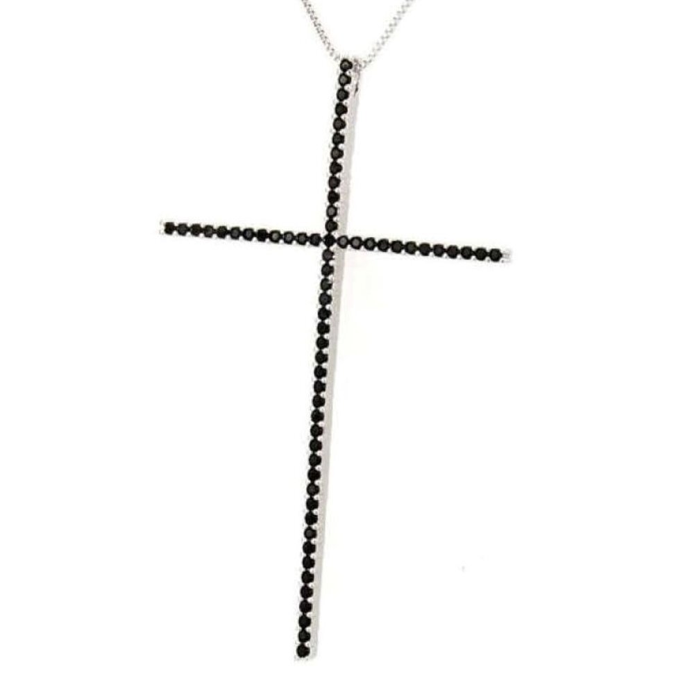 AAA Black Zircon & Silver Cross Necklace